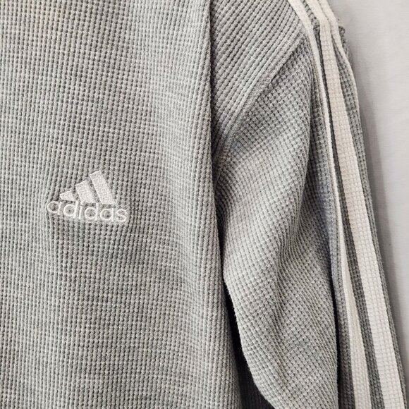 Adidas Waffle Knit Pullover Mens XL Gray Long Sleeve Shirt Thermal Top PP05X - Picture 2 of 7